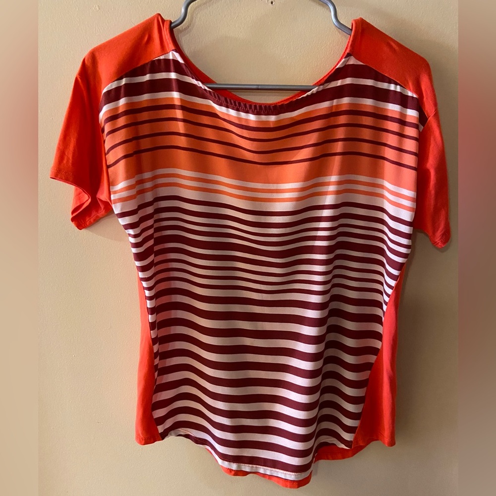 Joe fresh orange & red striped tee & orange only back med.